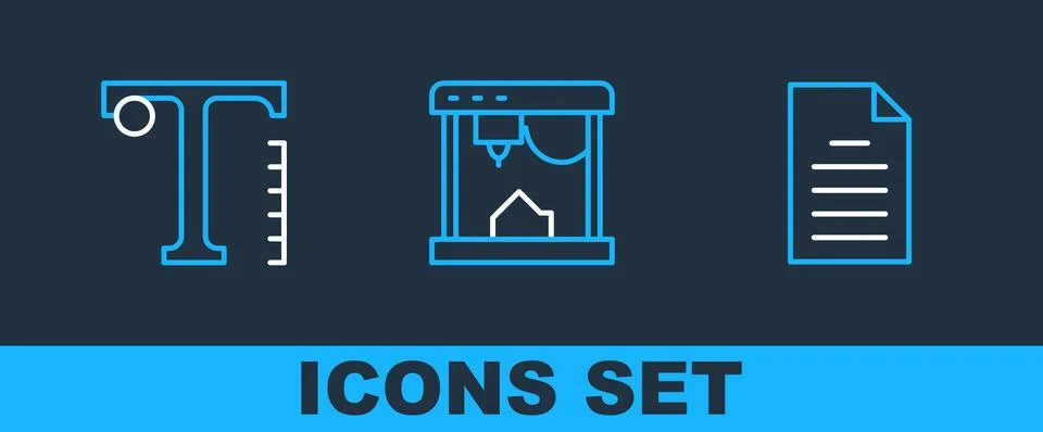 Set line File document, Text and 3D printer icon. Vector Stockillustratie