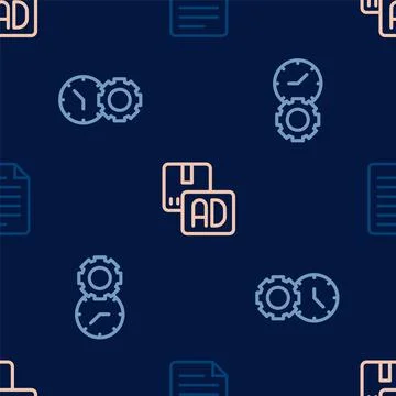 Set line File document, Time management and Advertising on seamless pattern.  Stock Illustration