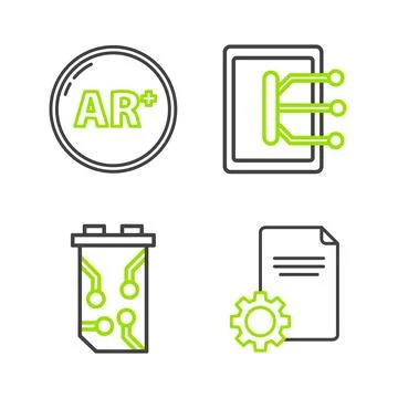 Set line File document, Video graphic card, Tablet and Ar, augmented realit.. Illustrazione stock