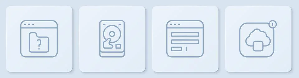 Set line File missing, Browser window, Hard disk drive HDD and Cloud technology Stock Illustration