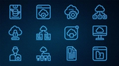 Set line File missing, Cloud technology data transfer, computing lock, Server Illustrazione stock