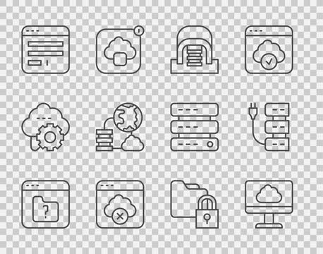 Set line File missing Cloud technology data transfer Hangar with servers Fail 스톡 일러스트