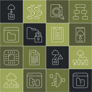 Set line File missing, Computer network, Cloud technology data transfer, Sear Stock Illustration