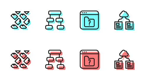 Set line File missing, Data stream, Hierarchy organogram chart and Cloud イラスト素材