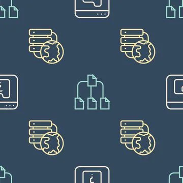 Set line File missing, Network cloud connection and Folder tree on seamless Stock Illustration