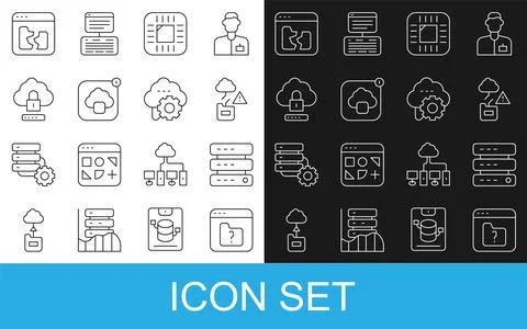 Set line File missing, Server, Data, Web Hosting, Cloud technology data transfer Illustrazione stock