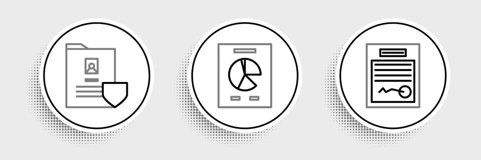 Set line Filled form, Document with shield and graph chart icon. Vector Stock Illustration