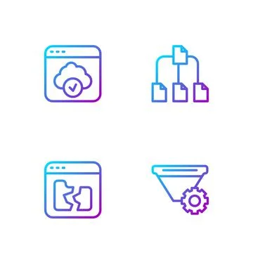 Set line Filter setting, Broken file, Cloud technology data transfer and Folder Stock Illustration