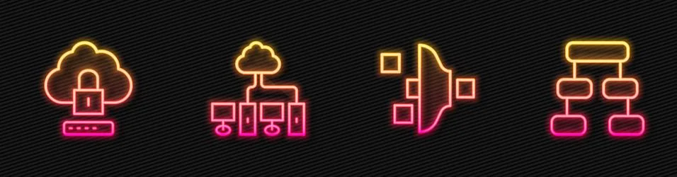 Set line Filter setting, Cloud computing lock, Computer network and Hierarchy Stock Illustration