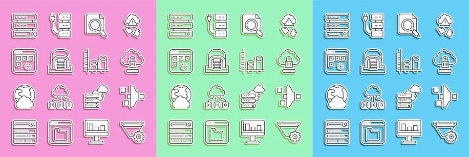 Set line Filter setting, Cloud computing lock, Search concept with folder Ilustración de archivo