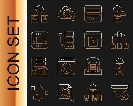 Set line Filter setting, Cloud technology data transfer, Folder tree, Browser Stock Illustration