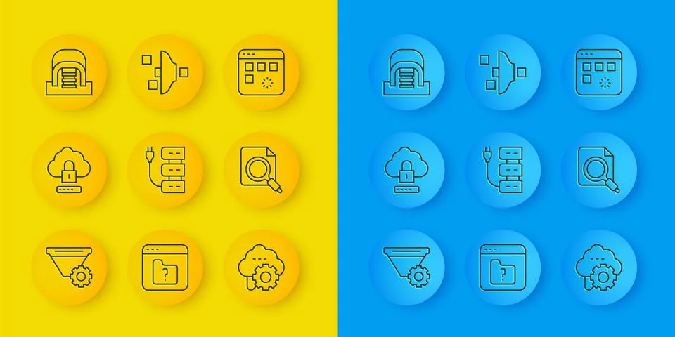Set line Filter setting, Cloud computing lock, Server, technology data tran.. Illustrazione stock