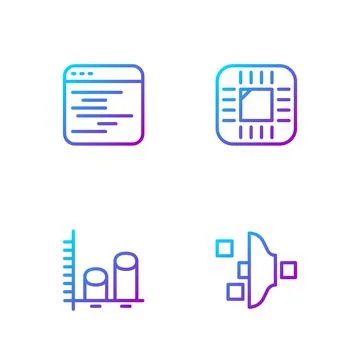 Set line Filter setting, Data analysis, Software and Processor with CPU Stock Illustration