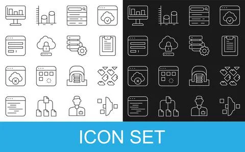 Set line Filter setting, Data stream, Server, report, Search engine, Cloud 库存插图