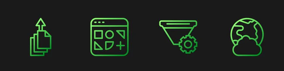 Set line Filter setting, Data export, Different files and Social network Illustrazione stock