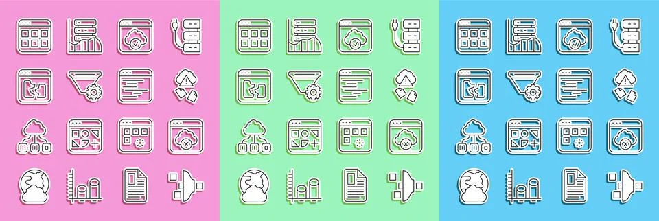 Set line Filter setting, Failed access cloud storage, Cloud hacking, technolo Stock Illustration