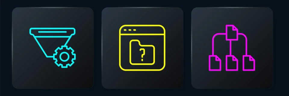 Set line Filter setting, Folder tree and File missing. Black square button Stock Illustration
