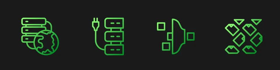 Set line Filter setting, Network cloud connection, Server and Data stream Stock Illustration