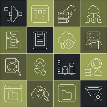Set line Filter setting, Network cloud connection, Server, Data, Web Hosting Illustrazione stock