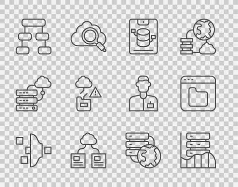 Set line Filter setting, Server, Data, Web Hosting, Cloud technology data Illustrazione stock