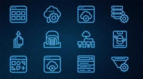 Set line Filter setting, Server, Data, Web Hosting, Cloud technology data Ilustración de archivo