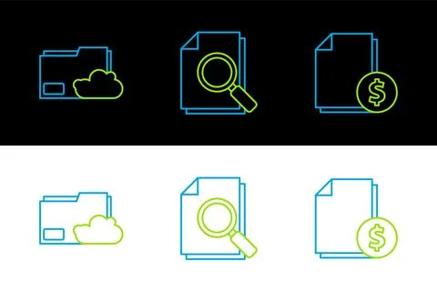 Set line Finance document, Cloud storage text folder and Document with sear.. Stock Illustration