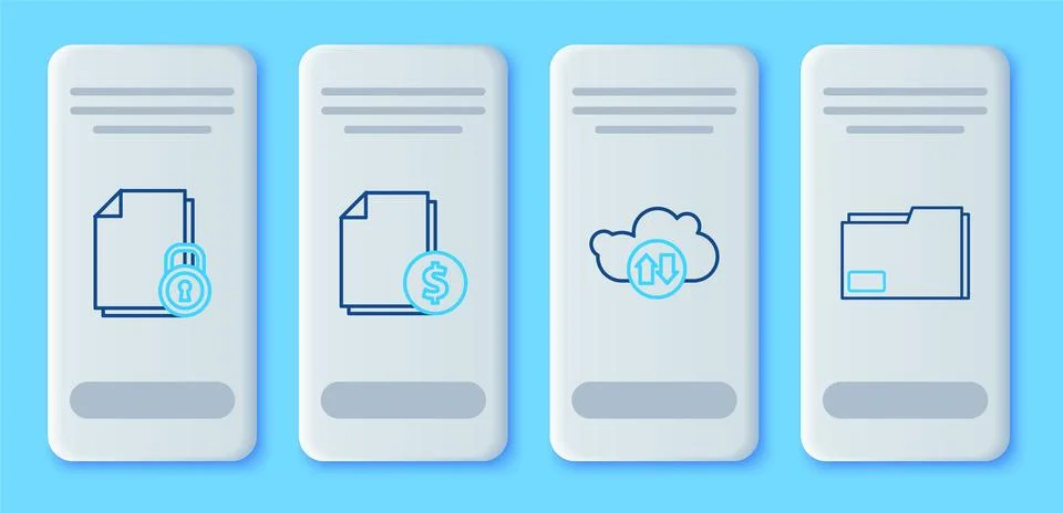 Set line Finance document, Cloud download and upload, Document lock and fol.. 스톡 일러스트