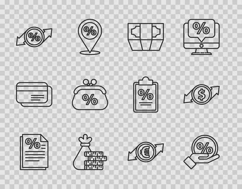 Set line Finance document, Discount percent tag, Stacks paper money cash, Money Stock Illustration