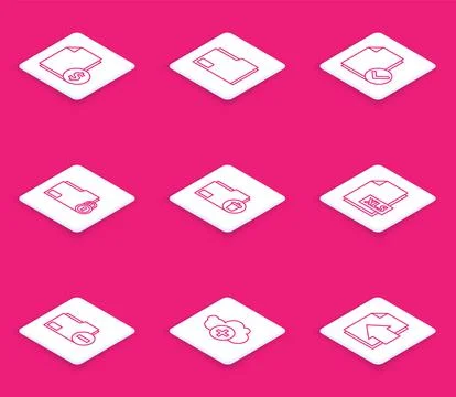 Set line Finance document, Document folder, and check mark, Folder lock, Delete イラスト素材