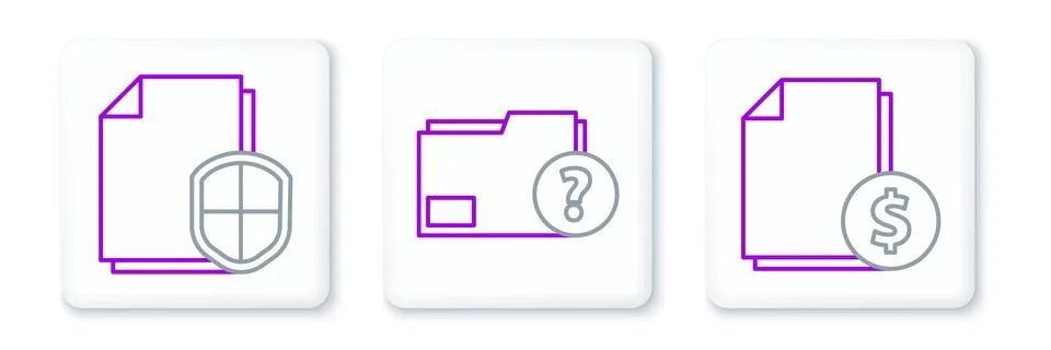 Set line Finance document, Document protection concept and Unknown folder i.. Illustrazione stock