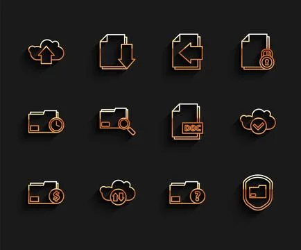 Set line Finance document folder, Cloud download and upload, Unknown, Documen Stock Illustration