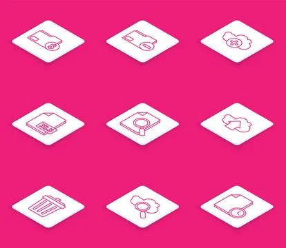 Set line Finance document folder, Document with minus, Add cloud, XLS file Stock Illustration