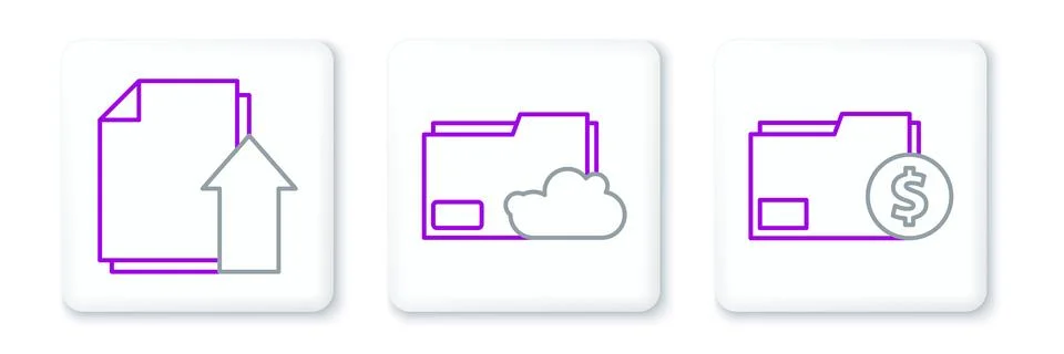 Set line Finance document folder, Upload file and Cloud storage text icon. .. Stock Illustration
