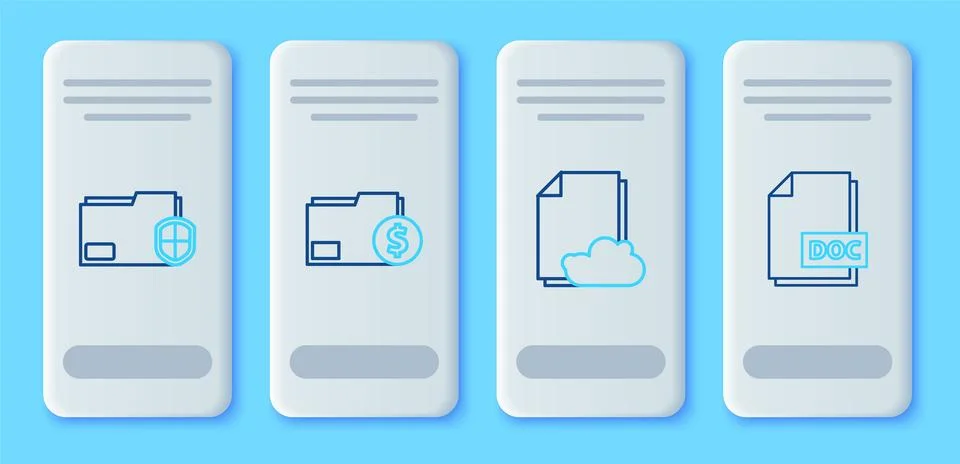 Set line Finance document folder, Cloud storage text, Document protection a.. イラスト素材