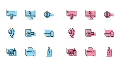 Set line Financial chart or graph on the computer monitor and mobile phone Stock-Illustration