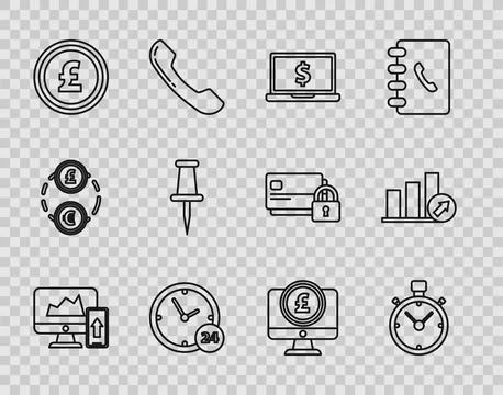 Set line Financial chart or graph on the computer monitor and mobile phone, Push Illustrazione stock