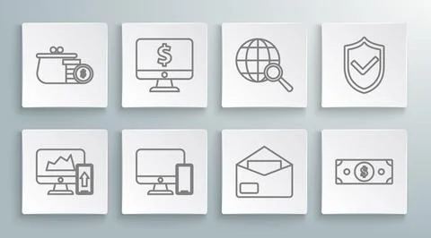 Set line Financial chart or graph on the computer monitor and mobile phone Stockillustratie