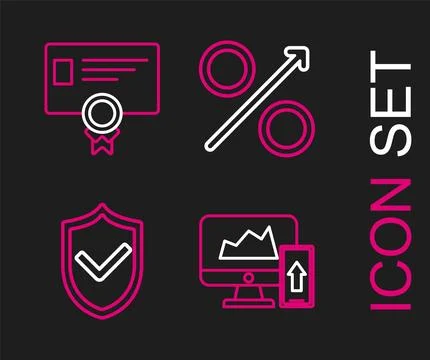 Set line Financial chart or graph on the computer monitor and mobile phone,.. Illustrazione stock