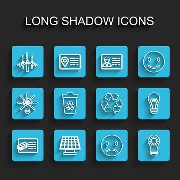 Set line Financial document, Solar energy panel, Wind turbines, Sad smile 스톡 일러스트