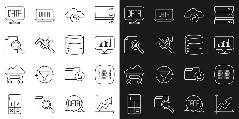 Set line Financial growth, Binary code, Pie chart infographic, Cloud computing Stock Illustration