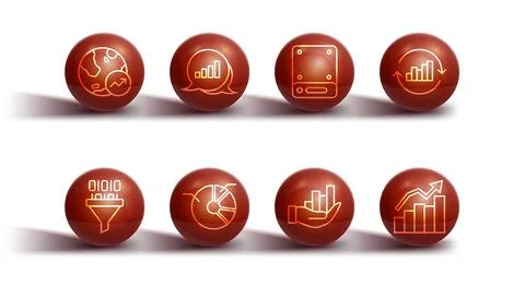 Set line Financial growth, Binary code, Pie chart infographic, and Server i.. Stock Illustration