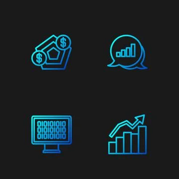 Set line Financial growth, Binary code,  and Pie chart infographic. Gradien.. Stock Illustration