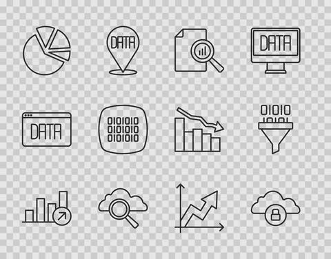 Set line Financial growth, Cloud computing lock, Document with graph chart イラスト素材