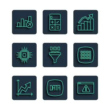 Set line Financial growth, Data analysis, Browser with exclamation mark, Binary イラスト素材