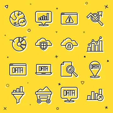 Set line Financial growth, Data analysis, Pie chart infographic, Browser wi.. Stock Illustration