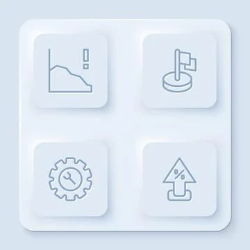 Set line Financial growth decrease, Flag, Wrench and gear and Percent up arrow Stock Illustration