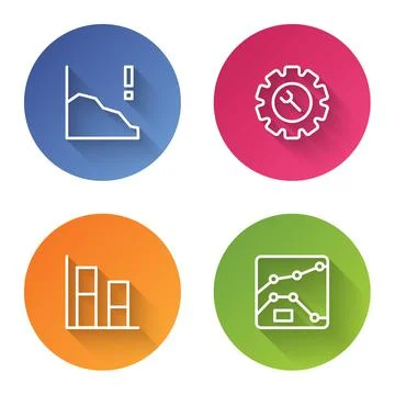 Set line Financial growth decrease, Wrench and gear, Graph, chart, diagram and Stock Illustration
