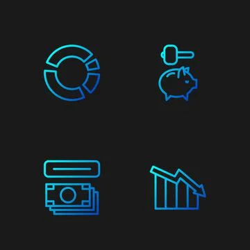 Set line Financial growth decrease, ATM and money, Pie chart infographic and Illustrazione stock