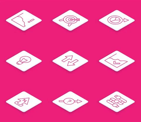 Set line Financial growth decrease, Target, Light bulb, Arrow, increase, Percent Stock Illustration