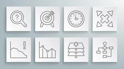 Set line Financial growth decrease, Target, Pie chart infographic, Layers Stock Illustration